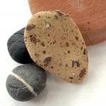 Stone Pin Brooch. Terracotta Brick Tile Pebble..