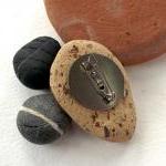 Stone Pin Brooch. Terracotta Brick Tile Pebble..