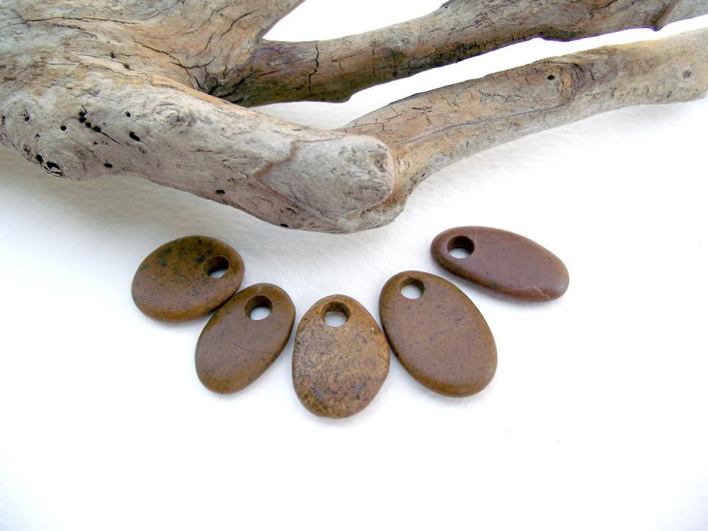Top Drilled Beach Pebbles. Spanish Drilled Beach Rocks. 5 Natural And Smooth Beads By Ocean Gifts.