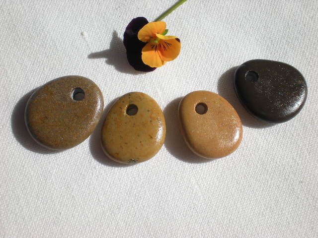 Top Drilled Mediterranean Beach Stones, 4 Spanish Beach Rocks,smooth And Natural Beads By Oceangifts