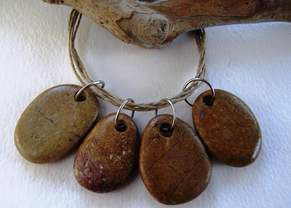 Jewelry Supplies. Beach Stone Dangles On Jump Rings By Oceangifts. 4 Spanish Drilled Beach Rocks. Natural And Smooth Beads