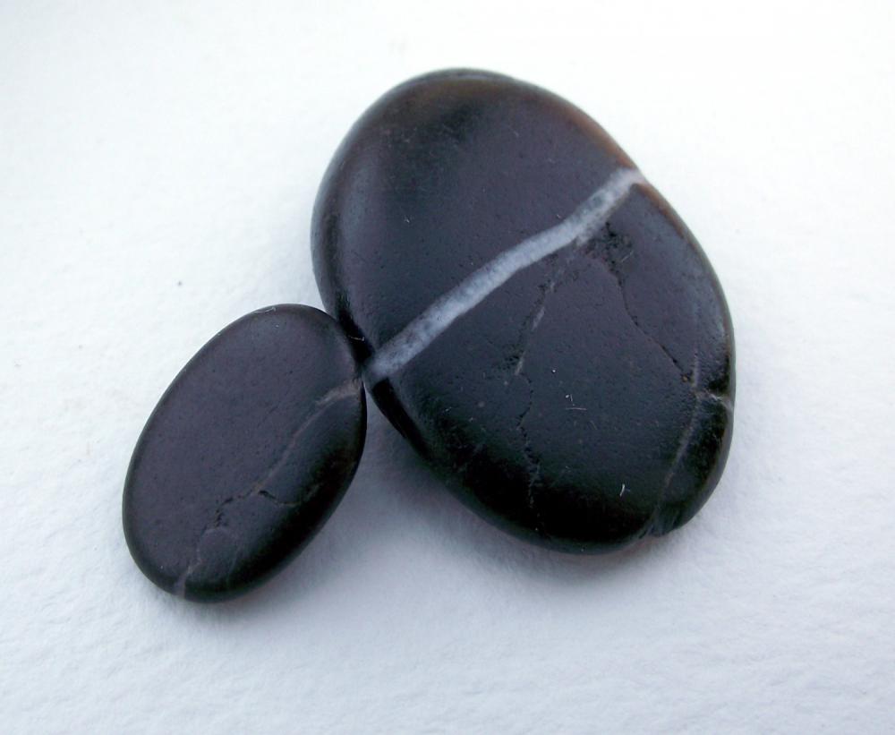 Black Striped Pebbles. Smoothed By Spanish Waves. 2 Lovely Mediterranean Rocks By Oceangifts