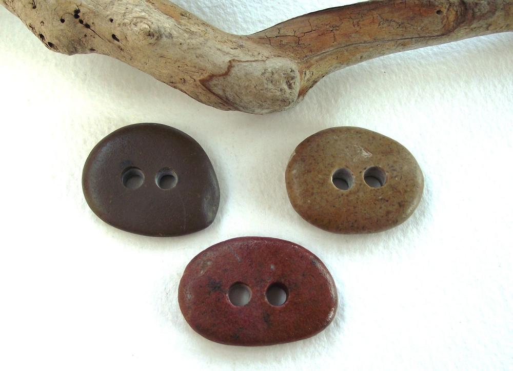 Natural Stone Buttons. Knitting Buttons Sewing Buttons. 3 Smooth Stone River Sea Rocksfrom Spain By Oceangifts