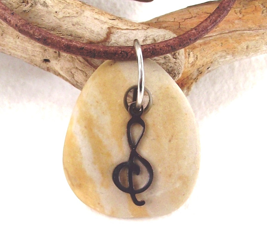 Beach Stone Jewelry. Smooth Mediterranean Natural Stone And Treble Clef By Oceangifts