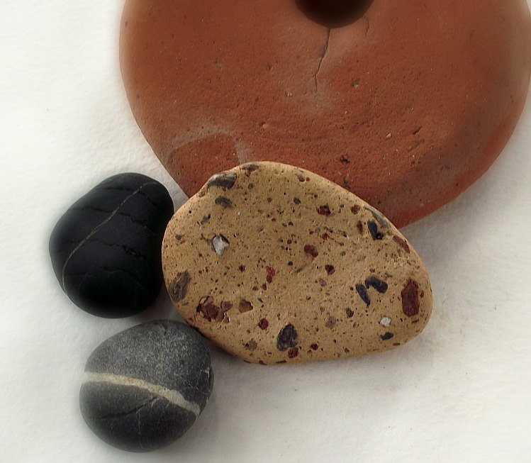 Stone Pin Brooch. Terracotta Brick Tile Pebble Jewelry From Spain By Oceangifts