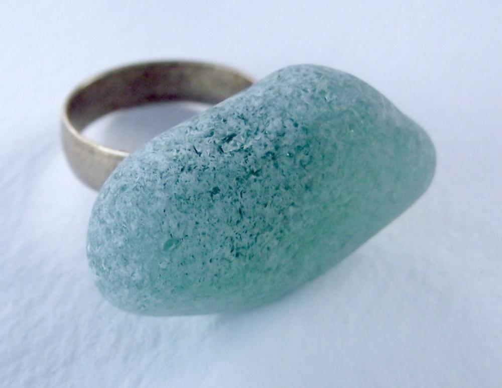 Sea Glass Ring. Green Beach Glass Adjustable Ring From Oceangifts